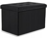 Pufa ze Schowkiem Skrzynia Welurowa Pojemnik Ława Do Salonu Czarna -