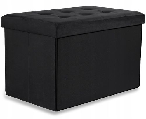 Pufa ze Schowkiem Skrzynia Welurowa Pojemnik Ława Do Salonu Czarna - na Arena.pl