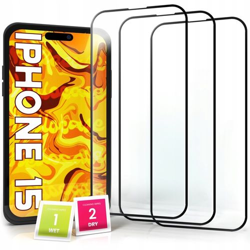 3-pak SZKŁO HARTOWANE DO iPhone 15 na cały ekran 9H ochronne 5D na Arena.pl