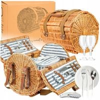 Pleciony kosz piknikowy wiklinowy dla 2 osób ogród termotorba talerze