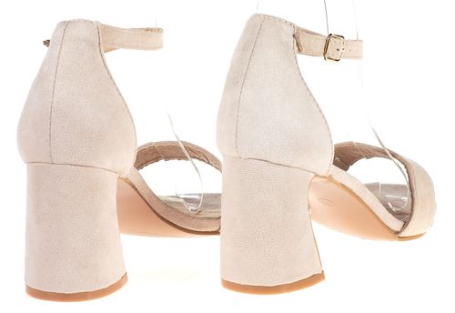 Sandały zamszowe na słupku 7,5 cm. piętka pasek beżowe Rozmiar obuwia - 41 na Arena.pl