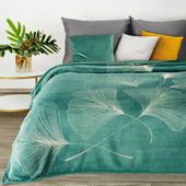 Koc narzuta GINKO1 150x200 turkusowy w złote liście miłorzębu