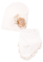 Jamiks YUNA czapka + chustka dla dziewczynki ecru 40-42