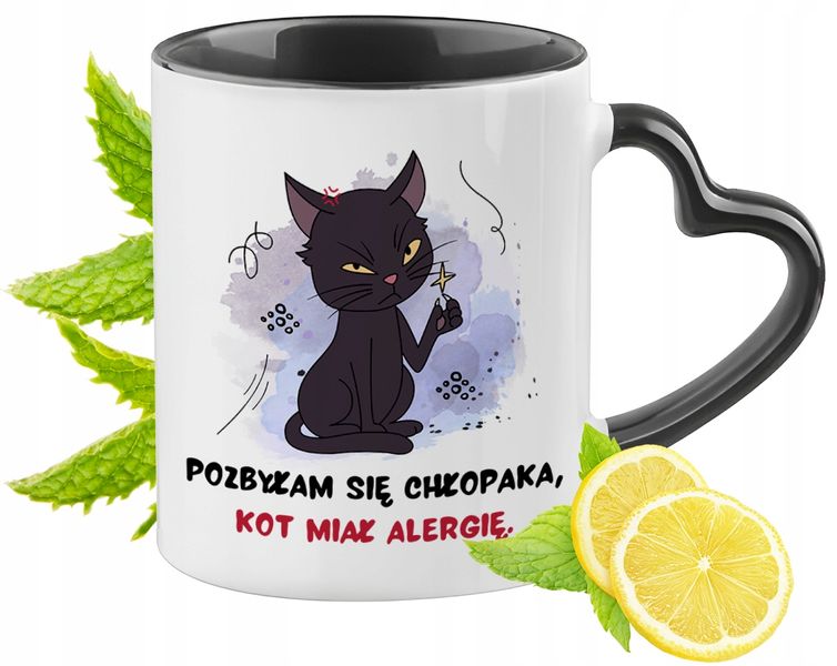 Kot Kotek Kotki Kubek Czarny Z Uszkiem W Kształcie Serca Na Prezent zdjęcie 1