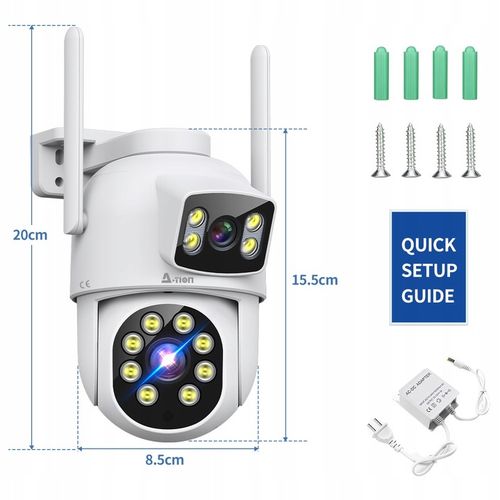 ZEWNĘTRZNA OBROTOWA KAMERA IP WIFI 8MP 4K 2 Ekrany A-1005 na Arena.pl