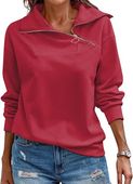 Bluza damska elegancka stójka zamek 1/4 czerwona ocieplana XL miękka