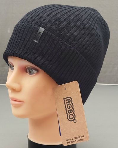 Czapka zimowa męska czarna 100% WEŁNA MERINO Thorin HIT na Arena.pl