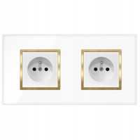 GNIAZDKO GNIAZDO PODWÓJNE BIAŁE ZŁOTE SZKLANE Z BOLCEM RAMKA SZKLANA QUADRA