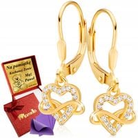 Złote Kolczyki Serca Wiszące 925 z Cyrkoniami Dla Kobiety na Prezent GRAWER