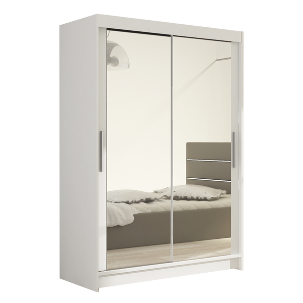 Szafa przesuwna Miami VII z lustrem 120cm - pojemna garderoba - BIAŁY zdjęcie 1