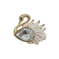 Pięknie lśniąca broszka biały łabędź z kryształkiem kolor złoty 2,5cm