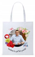 Mateusz Morawiecki Pis Torba Eco Biała Shopper Z Nadrukiem Ze Zdjęciem