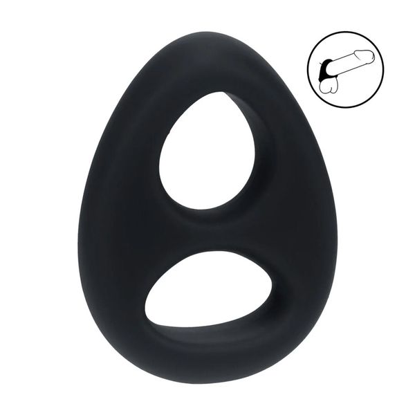 Double Liquid Silicone Cock And Ball Ring - Black zdjęcie 2