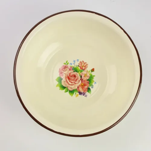 MISKA EMALIOWANA MISA 22 CM NA ZUPĘ OWOCE WARZYWA WZÓR KWIATY na Arena.pl