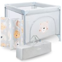 Kojec dziecięcy Moby-System składany z materacem Teddy Bear szary