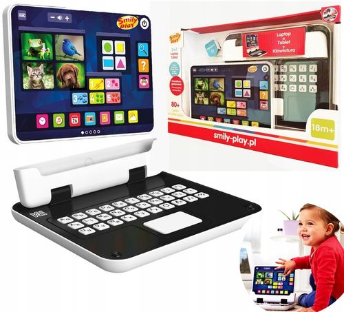 INTERAKTYWNY EDUKACYJNY LAPTOP TABLET 2W1- do nauki PO POLSKU 80 pytań+18 m na Arena.pl