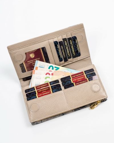 PETERSON portfel damski skórzany lakierowany z motylami P187 srebrny na Arena.pl