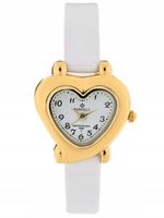 Zegarek prezent komunijny biały pasek skórzany koperta w serce Perfect D46