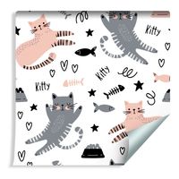 Tapeta Dla Dzieci - Śmieszne Koty i Kotki - Styl Skandynawski