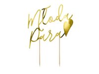 Topper na tort, Młoda Para, złoty, 22.5 cm