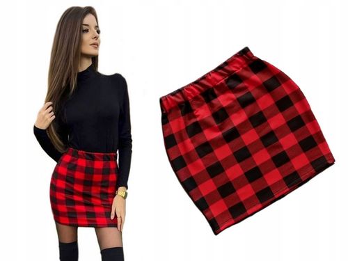 SPÓDNICZKA MINI w KRATKĘ obcisła OŁÓWKOWA na GUMCE S/M na Arena.pl