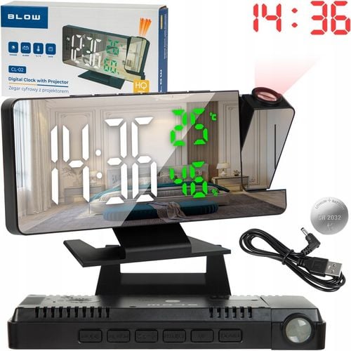 ZEGARY BUDZIK ELEKTORNICZNY CYFROWY Z PROJEKTOREM LED LUSTRO TERMOMETR na Arena.pl