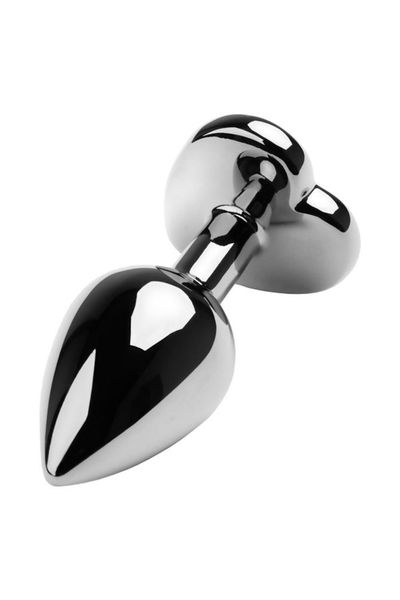 silver anal plug with pink gem heart-shaped zdjęcie 2