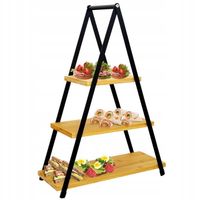 Patera Drewniana 3 Piętrowa na Przekąski Piramida Drewniana Metalowa