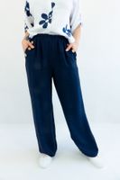 Granatowe Szerokie Spodnie Damskie z Guziczkami przy Kieszeniach UNI