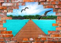 FOTOTAPETA FLIZ widok most dziura cegła 3D 350x245