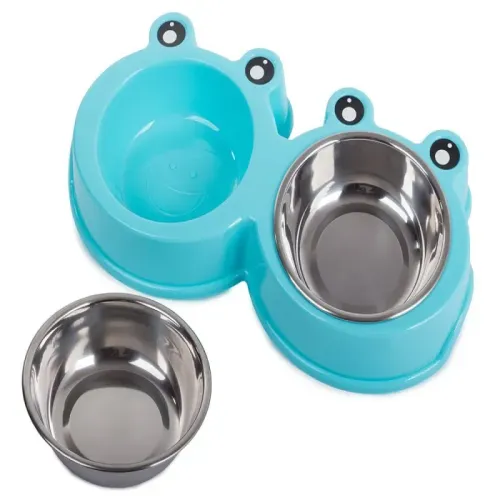 Podwójna miska pojemność 2x175ml dla psa lub kota metalowa niebieska na Arena.pl