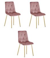Krzesło tapicerowane welurowe LIBRA różowe z złotymi nogami kuchnia x3