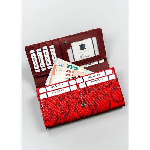 czerwony portfel damski na zatrzask z wężowym wzorem - cavaldi na Arena.pl