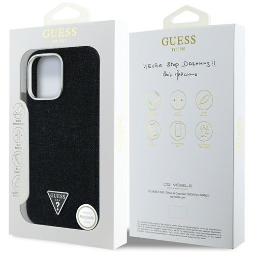 Etui Guess Denim Triangle Logo MagSafe do iPhone 16 Pro Max czarny na Arena.pl
