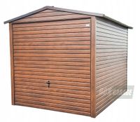 GARAŻ BLASZANY 3m x 5m poziom - dwuspad Brama uchylna - jasny orzech drewnopodobny BOX82 3x5