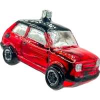 Bombka choinkowa szklana: Fiat 126p Maluch: czerwony z czarnym dachem