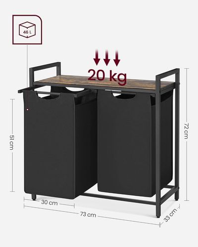 Kosz wolnostojący 2 PRZEGRÓDKI na pranie 2x46L 73 x 33 x 72 CZARNY z na Arena.pl
