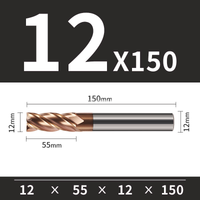 Frez TiSiN 4 ostrza Z-4 do stali nierdzewnej do 55HRC Roz. Ø12x55x12Dx150L