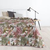 Narzuta dekoracyjna PARROT 170x210 biała egzotyczne liście papugi