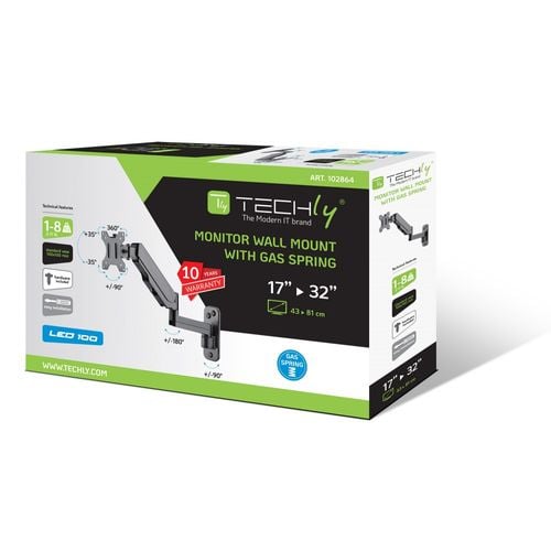 Uchwyt ścienny Techly 17"-32", 8kg Sprężyna Gazowa na Arena.pl