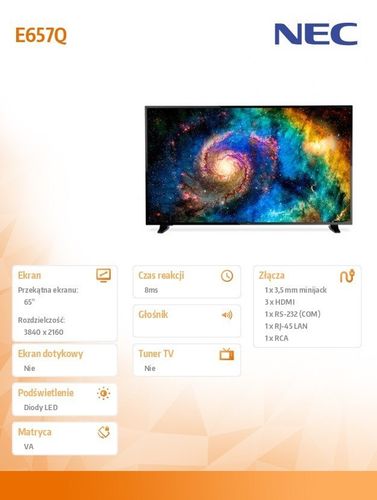 Monitor wielkoformatowy MultiSync E657Q 65 UHD 350cd/m2 16/7 na Arena.pl