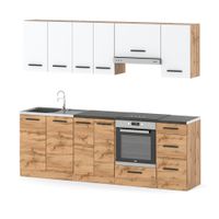 Kuchnia Mokka Plus 2.4m Modułowa Z Blatem Pojemna Wotan Biała Mat Dąb Wotan