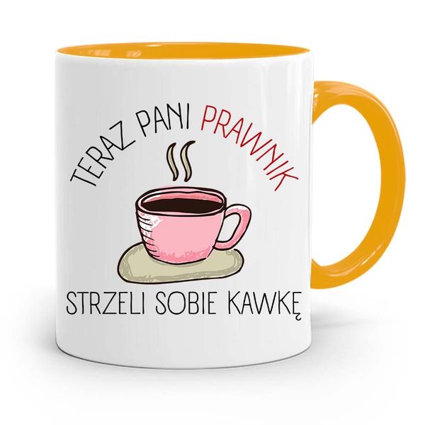 Kubek Żółty Dla Prawniczki Strzeli Sobie Kawkę Z Nadrukiem Ze Zdjęciem zdjęcie 1