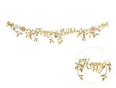 Baner Happy Birthday złoty kwiaty, 130 cm