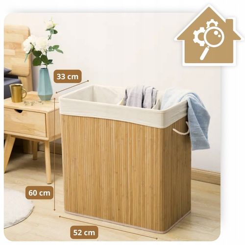 Kosz na pranie składany bambusowy pojemnik brudną bieliznę duży 3 na Arena.pl