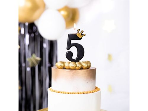 Świeczka urodzinowa z cyfrą "5" z koroną, czarna na Arena.pl