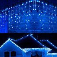 SOPLE 500 LED KURTYNA LAMPKI ZEWNĘTRZNE NIEBIESKIE + FLASH ZIMNY BIAŁY 15M