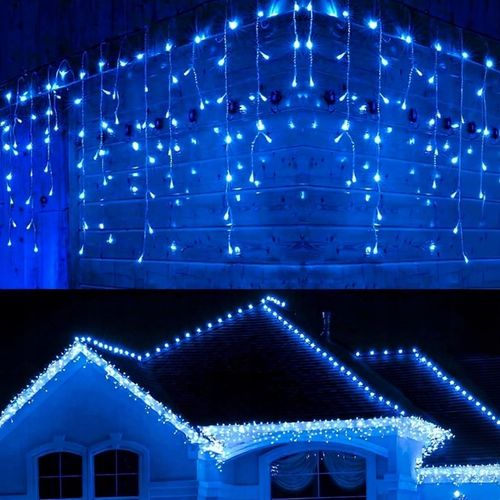 SOPLE 500 LED KURTYNA LAMPKI ZEWNĘTRZNE NIEBIESKIE + FLASH ZIMNY BIAŁY 15M na Arena.pl