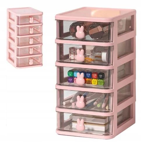 ORGANIZER plastikowy przezroczysty POJEMNIK Z 4 SZUFLADY RÓŻOWY na Arena.pl