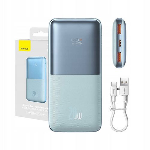 BASEUS POWER BANK PODRÓŻNY 10000 MAH 2X USB USB-C 20W QC 3.0 Z KABLEM USB na Arena.pl